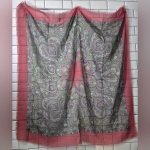 Specialty House Made In Japan Vintage Large Square Scarf Soft Mauve Green Paisle
